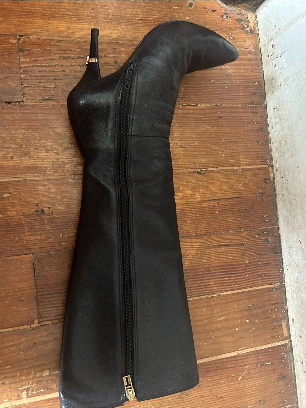 Tory Burch Black Leather Over-the-Knee Pointed Boots